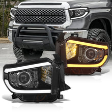 Load image into Gallery viewer, Toyota Tundra 2014-2021 LED DRL Bar Projector Headlights Black Housing Clear Len Clear Reflector (Halogen Models Only) Sequential Only fits model WITH LED DRL AND LEVEL ADJUSTER
