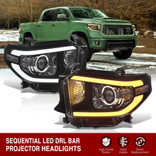 Load image into Gallery viewer, Toyota Tundra 2014-2021 LED DRL Bar Projector Headlights Black Housing Clear Len Clear Reflector (Halogen Models Only) Sequential Only fits model WITH LED DRL AND LEVEL ADJUSTER
