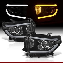 Load image into Gallery viewer, Toyota Tundra 2014-2021 LED DRL Bar Projector Headlights Black Housing Clear Len Clear Reflector (Halogen Models Only) Sequential Only fits model WITH LED DRL AND LEVEL ADJUSTER
