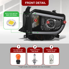 Load image into Gallery viewer, Toyota Tundra 2014-2021 LED DRL Bar Projector Headlights Black Housing Clear Len Clear Reflector (Halogen Models Only) Sequential Only fits model WITH LED DRL AND LEVEL ADJUSTER
