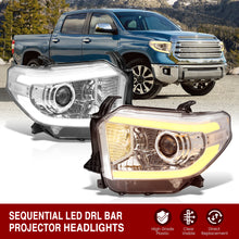 Load image into Gallery viewer, Toyota Tundra 2014-2021 LED DRL Bar Projector Headlights Chrome Housing Clear Len Clear Reflector (Halogen Models Only) Sequential Only fits model WITH LED DRL AND LEVEL ADJUSTER

