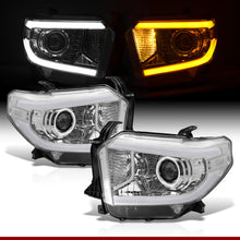 Load image into Gallery viewer, Toyota Tundra 2014-2021 LED DRL Bar Projector Headlights Chrome Housing Clear Len Clear Reflector (Halogen Models Only) Sequential Only fits model WITH LED DRL AND LEVEL ADJUSTER
