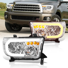 Load image into Gallery viewer, Toyota Tundra 2007-2013 / Sequoia 2008-2017 LED DRL Bar Factory Style Headlights Chrome Housing Clear Len Clear Reflector Sequential
