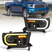 Load image into Gallery viewer, Toyota Tundra 2007-2013 / Sequoia 2008-2017 LED DRL Bar Projector Headlights Black Housing Clear Len Clear Reflector Sequential
