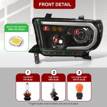 Load image into Gallery viewer, Toyota Tundra 2007-2013 / Sequoia 2008-2017 LED DRL Bar Projector Headlights Black Housing Clear Len Clear Reflector Sequential
