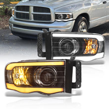 Load image into Gallery viewer, Dodge Ram 1500 2002-2005 / Ram 2500 3500 2003-2005 LED DRL Bar Projector Headlights Black Housing Clear Len Clear Reflector Sequential
