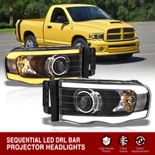 Load image into Gallery viewer, Dodge Ram 1500 2002-2005 / Ram 2500 3500 2003-2005 LED DRL Bar Projector Headlights Black Housing Clear Len Clear Reflector Sequential
