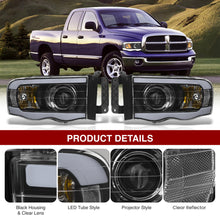 Load image into Gallery viewer, Dodge Ram 1500 2002-2005 / Ram 2500 3500 2003-2005 LED DRL Bar Projector Headlights Black Housing Clear Len Clear Reflector Sequential
