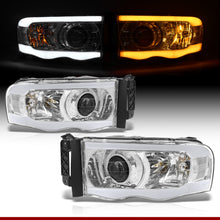 Load image into Gallery viewer, Dodge Ram 1500 2002-2005 / Ram 2500 3500 2003-2005 LED DRL Bar Projector Headlights Chrome Housing Clear Len Clear Reflector Sequential
