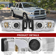 Load image into Gallery viewer, Dodge Ram 1500 2002-2005 / Ram 2500 3500 2003-2005 LED DRL Bar Projector Headlights Chrome Housing Clear Len Clear Reflector Sequential
