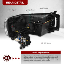 Load image into Gallery viewer, Dodge Ram 1500 2002-2005 / Ram 2500 3500 2003-2005 LED DRL Bar Projector Headlights Chrome Housing Clear Len Clear Reflector Sequential
