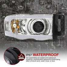 Load image into Gallery viewer, Dodge Ram 1500 2002-2005 / Ram 2500 3500 2003-2005 LED DRL Bar Projector Headlights Chrome Housing Clear Len Clear Reflector Sequential
