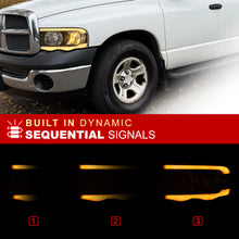 Load image into Gallery viewer, Dodge Ram 1500 2002-2005 / Ram 2500 3500 2003-2005 LED DRL Bar Factory Style Headlights Black Housing Clear Len Clear Reflector Sequential
