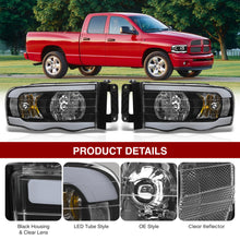 Load image into Gallery viewer, Dodge Ram 1500 2002-2005 / Ram 2500 3500 2003-2005 LED DRL Bar Factory Style Headlights Black Housing Clear Len Clear Reflector Sequential
