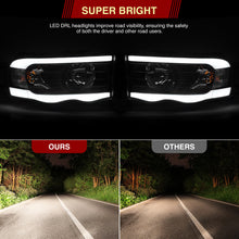 Load image into Gallery viewer, Dodge Ram 1500 2002-2005 / Ram 2500 3500 2003-2005 LED DRL Bar Factory Style Headlights Black Housing Clear Len Clear Reflector Sequential
