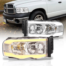 Load image into Gallery viewer, Dodge Ram 1500 2002-2005 / Ram 2500 3500 2003-2005 LED DRL Bar Factory Style Headlights Chrome Housing Clear Len Clear Reflector Sequential
