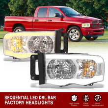 Load image into Gallery viewer, Dodge Ram 1500 2002-2005 / Ram 2500 3500 2003-2005 LED DRL Bar Factory Style Headlights Chrome Housing Clear Len Clear Reflector Sequential
