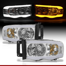 Load image into Gallery viewer, Dodge Ram 1500 2002-2005 / Ram 2500 3500 2003-2005 LED DRL Bar Factory Style Headlights Chrome Housing Clear Len Clear Reflector Sequential
