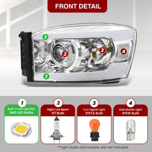 Load image into Gallery viewer, Dodge Ram 1500 2006-2008 / Ram 2500 3500 2006-2009 LED DRL Bar Projector Headlights Chrome Housing Clear Len Clear Reflector Sequential

