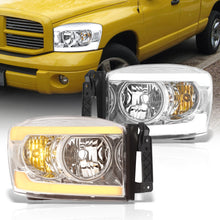Load image into Gallery viewer, Dodge Ram 1500 2006-2008 / Ram 2500 3500 2006-2009 LED DRL Bar Factory Style Headlights Chrome Housing Clear Len Clear Reflector Sequential
