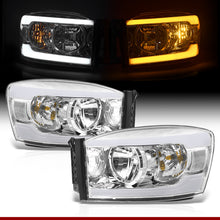 Load image into Gallery viewer, Dodge Ram 1500 2006-2008 / Ram 2500 3500 2006-2009 LED DRL Bar Factory Style Headlights Chrome Housing Clear Len Clear Reflector Sequential
