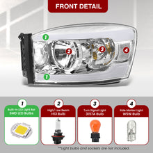 Load image into Gallery viewer, Dodge Ram 1500 2006-2008 / Ram 2500 3500 2006-2009 LED DRL Bar Factory Style Headlights Chrome Housing Clear Len Clear Reflector Sequential

