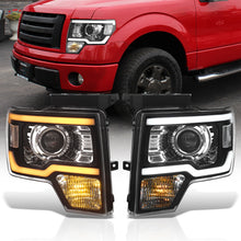 Load image into Gallery viewer, Ford F150 2009-2014 LED DRL Bar Projector Headlights Black Housing Clear Len Clear Reflector (Halogen Models Only) Sequential
