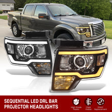 Load image into Gallery viewer, Ford F150 2009-2014 LED DRL Bar Projector Headlights Black Housing Clear Len Clear Reflector (Halogen Models Only) Sequential
