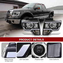 Load image into Gallery viewer, Ford F150 2009-2014 LED DRL Bar Projector Headlights Black Housing Clear Len Clear Reflector (Halogen Models Only) Sequential
