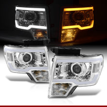 Load image into Gallery viewer, Ford F150 2009-2014 LED DRL Bar Projector Headlights Chrome Housing Clear Len Clear Reflector (Halogen Models Only) Sequential
