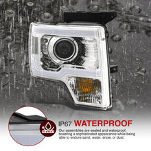 Load image into Gallery viewer, Ford F150 2009-2014 LED DRL Bar Projector Headlights Chrome Housing Clear Len Clear Reflector (Halogen Models Only) Sequential
