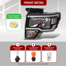 Load image into Gallery viewer, Ford F150 2009-2014 LED DRL Bar Factory Style Headlights Black Housing Clear Len Clear Reflector (Halogen Models Only) Sequential
