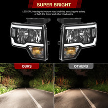 Load image into Gallery viewer, Ford F150 2009-2014 LED DRL Bar Factory Style Headlights Black Housing Clear Len Clear Reflector (Halogen Models Only) Sequential
