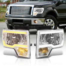 Load image into Gallery viewer, Ford F150 2009-2014 LED DRL Bar Factory Style Headlights Chrome Housing Clear Len Clear Reflector (Halogen Models Only) Sequential
