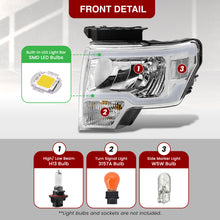 Load image into Gallery viewer, Ford F150 2009-2014 LED DRL Bar Factory Style Headlights Chrome Housing Clear Len Clear Reflector (Halogen Models Only) Sequential
