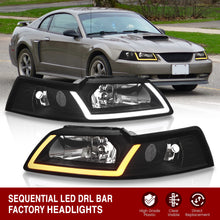 Load image into Gallery viewer, Ford Mustang 1999-2004 LED DRL Bar Factory Style Headlights Black Housing Clear Len Clear Reflector Sequential
