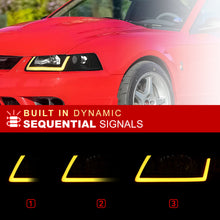 Load image into Gallery viewer, Ford Mustang 1999-2004 LED DRL Bar Factory Style Headlights Black Housing Clear Len Clear Reflector Sequential
