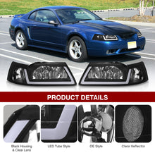Load image into Gallery viewer, Ford Mustang 1999-2004 LED DRL Bar Factory Style Headlights Black Housing Clear Len Clear Reflector Sequential
