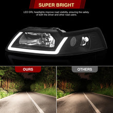 Load image into Gallery viewer, Ford Mustang 1999-2004 LED DRL Bar Factory Style Headlights Black Housing Clear Len Clear Reflector Sequential
