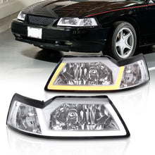 Load image into Gallery viewer, Ford Mustang 1999-2004 LED DRL Bar Factory Style Headlights Chrome Housing Clear Len Clear Reflector Sequential
