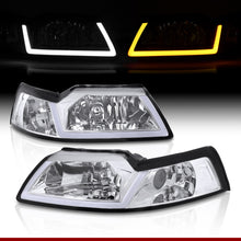 Load image into Gallery viewer, Ford Mustang 1999-2004 LED DRL Bar Factory Style Headlights Chrome Housing Clear Len Clear Reflector Sequential
