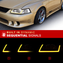 Load image into Gallery viewer, Ford Mustang 1999-2004 LED DRL Bar Factory Style Headlights Chrome Housing Clear Len Clear Reflector Sequential
