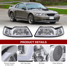 Load image into Gallery viewer, Ford Mustang 1999-2004 LED DRL Bar Factory Style Headlights Chrome Housing Clear Len Clear Reflector Sequential

