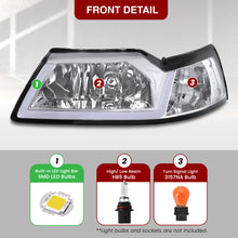 Load image into Gallery viewer, Ford Mustang 1999-2004 LED DRL Bar Factory Style Headlights Chrome Housing Clear Len Clear Reflector Sequential
