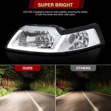 Load image into Gallery viewer, Ford Mustang 1999-2004 LED DRL Bar Factory Style Headlights Chrome Housing Clear Len Clear Reflector Sequential
