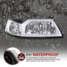 Load image into Gallery viewer, Ford Mustang 1999-2004 LED DRL Bar Factory Style Headlights Chrome Housing Clear Len Clear Reflector Sequential
