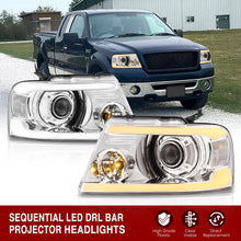 Load image into Gallery viewer, Ford F150 2004-2008 LED DRL Bar Projector Headlights Chrome Housing Clear Len Clear Reflector Sequential
