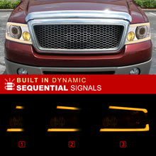 Load image into Gallery viewer, Ford F150 2004-2008 LED DRL Bar Projector Headlights Chrome Housing Clear Len Clear Reflector Sequential

