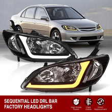 Load image into Gallery viewer, Honda Civic 2004-2005 Factory Style Headlights Black Housing Clear Len Clear Reflector Sequential DRL LED

