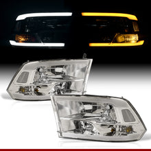 Load image into Gallery viewer, Dodge Ram 1500 2009-2018 / Ram 2500 3500 2010-2018 LED DRL Bar Factory Style Headlights Chrome Housing Clear Len Clear Reflector (Dual / Quad Models Headlamps Only) Sequential
